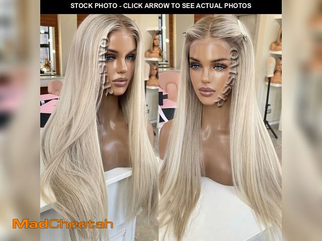 Lot 74-14212773 - QMSSR Ash Blonde Synthetic Lace Front Wigs Long Straight Heat Resistant Fiber Hair Ombre Platinum Bl...