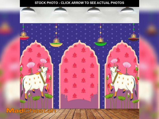 Lot 74-12443580 - TYOOFD Indian Blue Lotus Cow Pooja Pichwai Backdrop for Traditional Indian Pooja Wedding Housewarmin...