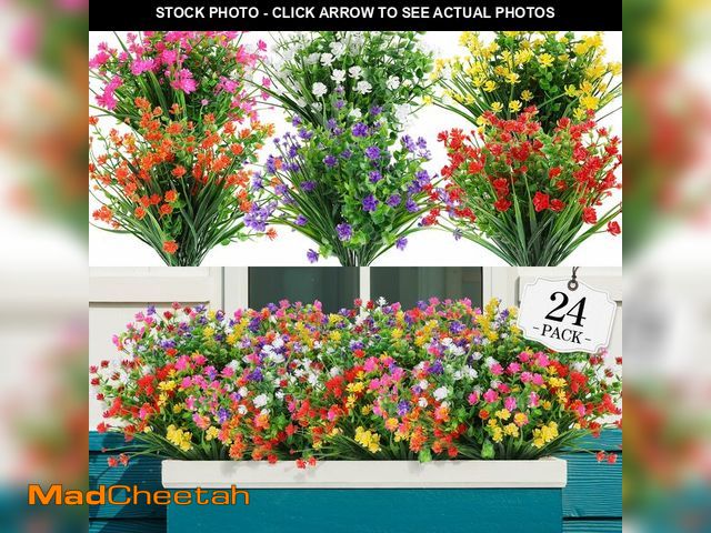 Lot 74-12450192 - AGIRL 24 Bundles Artificial Flowers Outdoor,No Fade Fake Plastic Flowers Faux Plants for Decoration ...