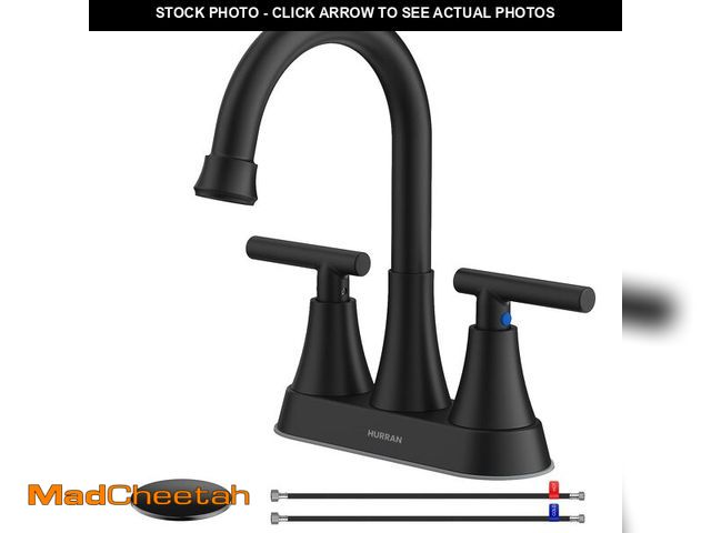 Lot 74-13622397 - Bathroom Faucets for Sink 3 Hole, Hurran 4 inch Matte Black with Pop-up Drain and 2 Supply Hoses, St...