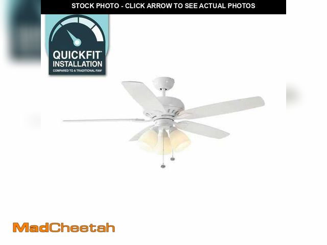 Lot 74-12692407 - Hampton Bay Rockport 52 in. Indoor LED Matte White Ceiling Fan with Light Kit, Downrod, Reversible B...