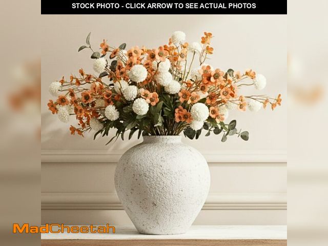 Lot 74-12607230 - RyddeligHome Artificial White Kiku &amp; Orange Wax Flowers, Bulk Silk Flowers with Long Stems for V...
