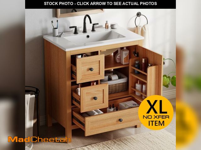 Lot 74-14611623 - 30" Wood Bathroom Vanity Cabinet with Sink Set, Undermount Ceramic Top, Three Soft-Close Drawers &am...