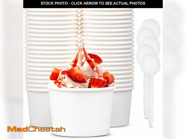 Lot 74-14212673 - Promora 12oz Paper Ice Cream Cups Disposable 50 Count + Spoons, Bowls for Hot Soup/Dessert with Spoo...