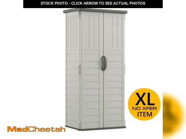Lot 74-13780594 - Suncast 22 cu. ft. Weather-Resistant Resin Vertical Outdoor Storage Shed, Light Taupe - UNUSED