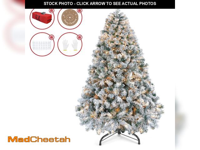 Lot 74-13014643 - VAVSEA 7.5FT Artificial Christmas Tree, Pre-Lit Snow Flocked Xmas Tree with Storage Bag and Christma...