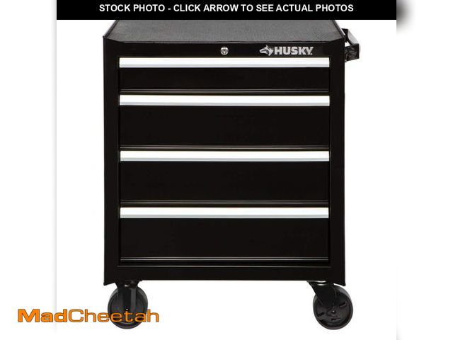 Lot 74-14450212 - Husky 26.5 in. W x 18 in. D Standard Duty 4-Drawer Rolling Tool Cabinet in Gloss Black HKST98066BK -...