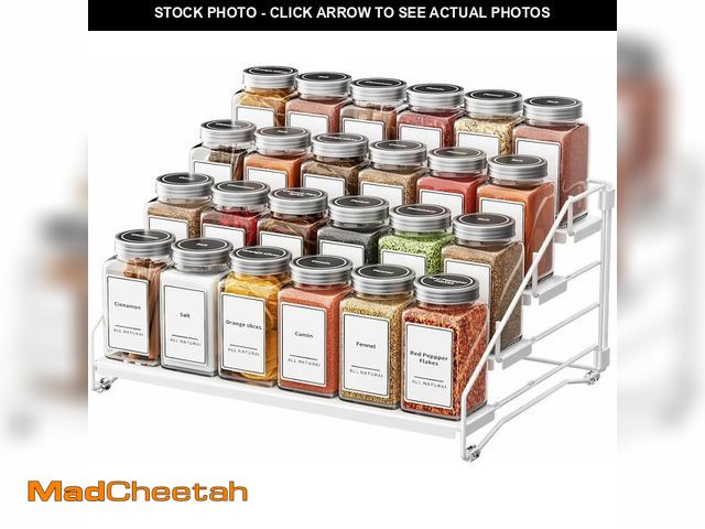 Lot 74-12801523 - BOIVSHI Tiered Spice Rack, 4 Tier Spice Shelf Organizer for Cabinet, Spice Rack Organizer, Depth Adj...