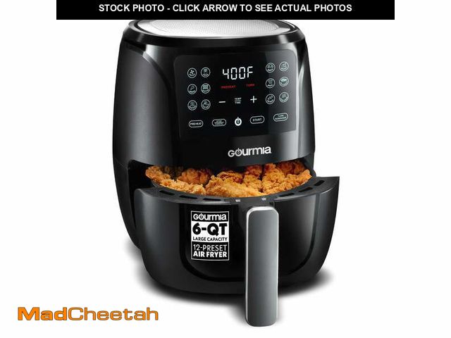 Lot 74-12667635 - Gourmia 6 QT Air Fryer, 12 Presets, FryForce 360Â°, XL Capacity, 1500W, Black - UNUSED