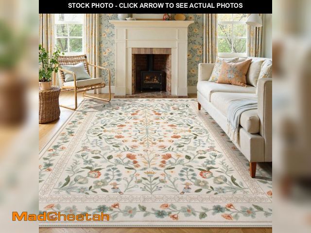 Lot 74-12104893 - Lahome Floral Area Rug 9x12, Non-Slip Untra-Thin Washable Living Room Rugs, Vintage Botanical Print ...