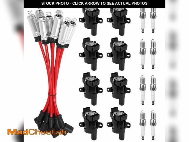 Lot 74-14205749 - 8Pcs UF262 Round Ignition Coils with 9748UU 8mm Spark Plug Wires &amp; 41-962 Platinum Spark Plugs C...