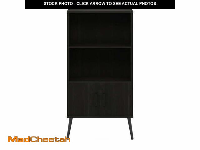 Lot 74-13044754 - Furinno Claude Mid Century Style Accent Cabinet with Wood Legs, Espresso - UNUSED