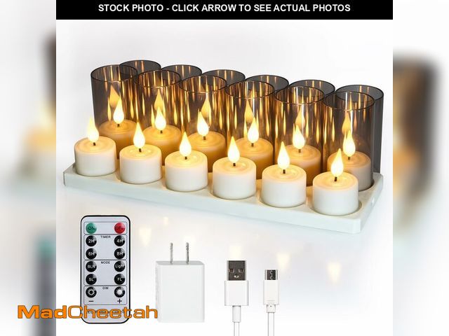 Lot 74-13543115 - FPOO Rechargeable Tea Lights Candles with Remote Timer, 12 Packs Flameless Flickering led Tea Lights...
