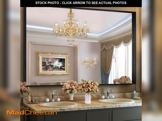 Lot 74-12274284 - CIRCUMI Black Bathroom Mirror, 60"x40" Rectangular Mirror with Deep Metal Frame, Brushed Finish, Tem...