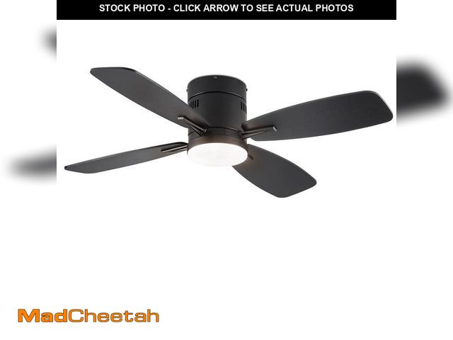 Lot 74-14113496 - HINNIXY 42 in. LED Indoor/Outdoor 4-Blade Black Ceiling Fan with Light and Remote Control Included -...