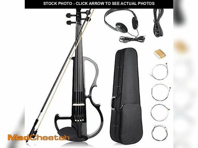 Lot 74-12762563 - Vangoa Electric Violin Full Size 4/4, Black Silent Electric Violin, Solid Wood Metallic Electric Fid...