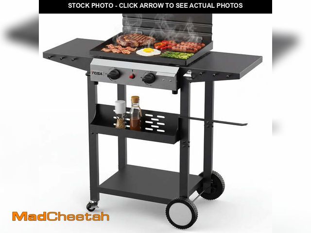 Lot 74-14369021 - Tcisa 2 Burner Propane Gas Griddle with Standing Cart, Flat Top Grill with Hood for Camping, Tailgat...