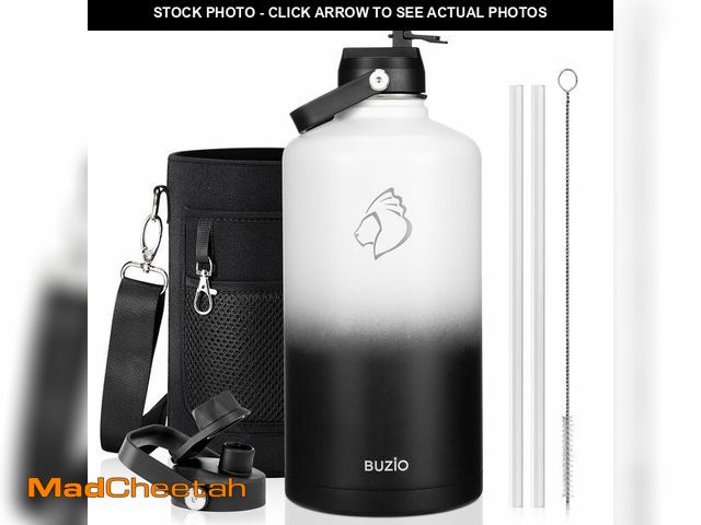 Lot 74-12601227 - BUZIO 1 Gallon Water Bottle, 128oz Insulated Water Jug Double Walled Vacuum Stainless Steel Travel F...