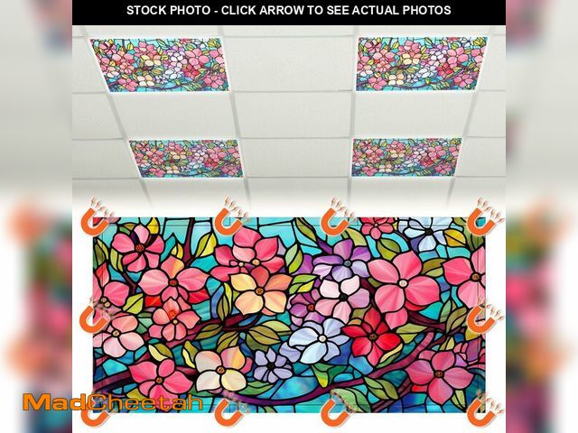 Lot 74-12972587 - Glooglitter 4 Pcs Colorful Floral Fluorescent Light Covers 4 x 2 ft Stained Glass Magnetic Office Li...