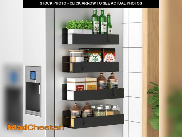Lot 74-13625934 - HuggieGems 4 Pack Magnetic Spice Storage Rack Organizer for Refrigerator and Oven, Matt Black Fridge...