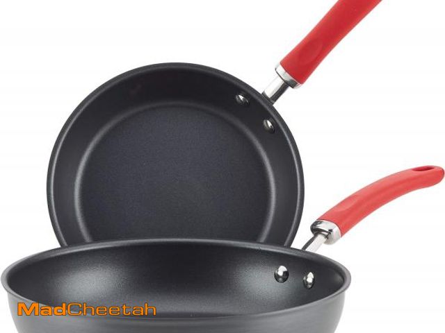 Lot 74-11226196 - (LARGE PAN HAS SCRATCH INSIDE) Rachael Ray Create Delicious Deep Hard Anodized Nonstick Frying Pan S...