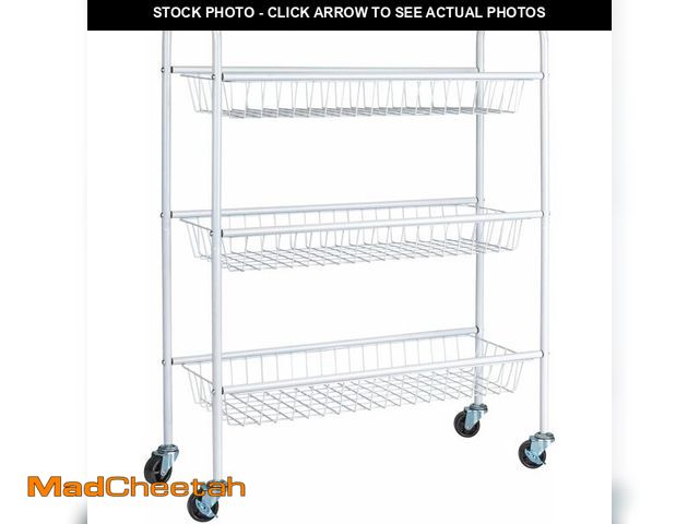 Lot 74-13733778 - Household Essentials 3-Tier Slim Storage Cart, Heavy-Duty Steel Frame, Smooth Casters with Locks, Po...