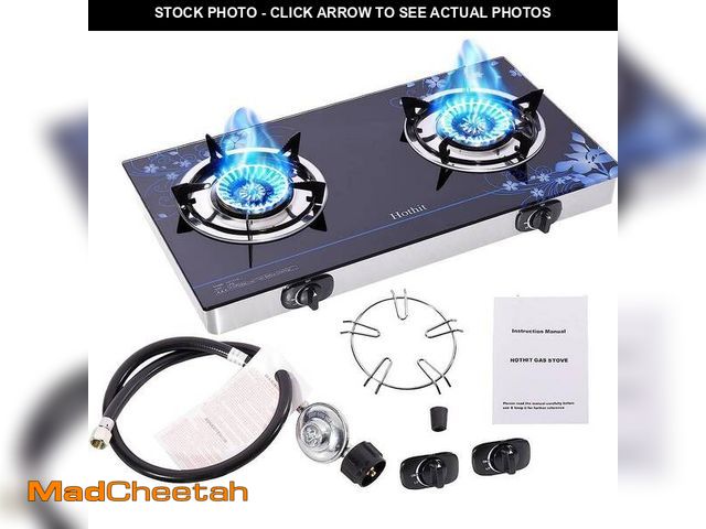 Lot 74-12558012 - JEREMY CASS 28.5 in. 2 Burners Portable Gas Cooktop in Stainless Steel with Tempered Glass Panel - U...