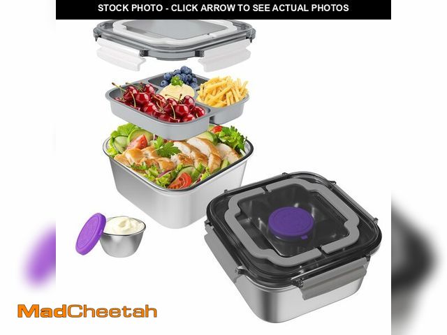 Lot 74-14209777 - Hyperzacc Salad Container for Lunch 2 Pack,3-Compartment Bento-Style Tray,1.5-oz Sacue Container, Di...