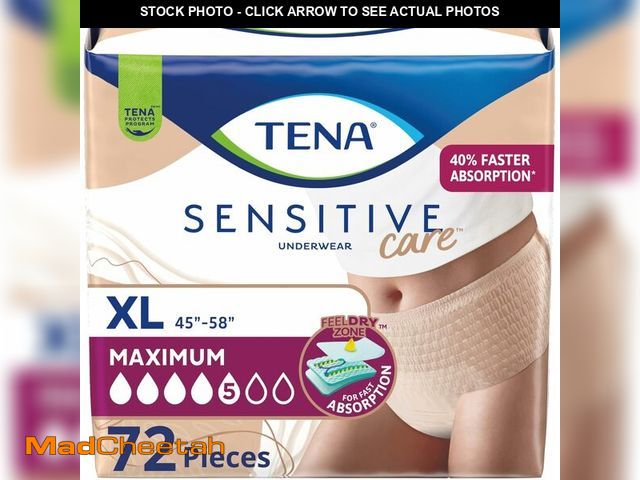 Lot 74-14598804 - Tena Sensitive Care Maximum Incontinence Underwear Women, XL 45-58in, 72 ct - UNUSED