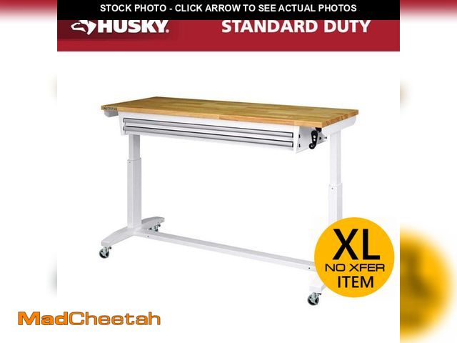 Lot 74-13270282 - Husky Tool Storage 62 in. W White Adjustable Height Work Table with 2-Drawers - UNUSED
