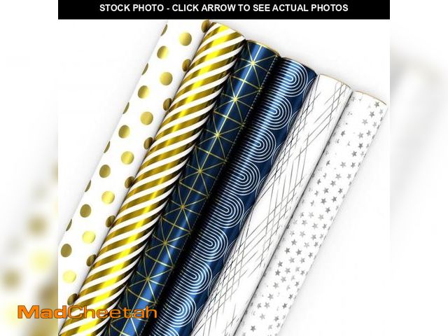 Lot 74-12098248 - (MISSING 3 ROLLS) Hallmark Bulk Wrapping Paper Rolls for Birthday, Wedding, Graduation - Blue Metall...