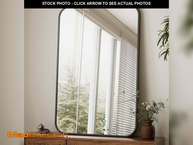 Lot 74-13779864 - BEAUTYPEAK 24"x36" Wall Mirror Rounded Corners Hanging Vanity Mirror Black - UNUSED