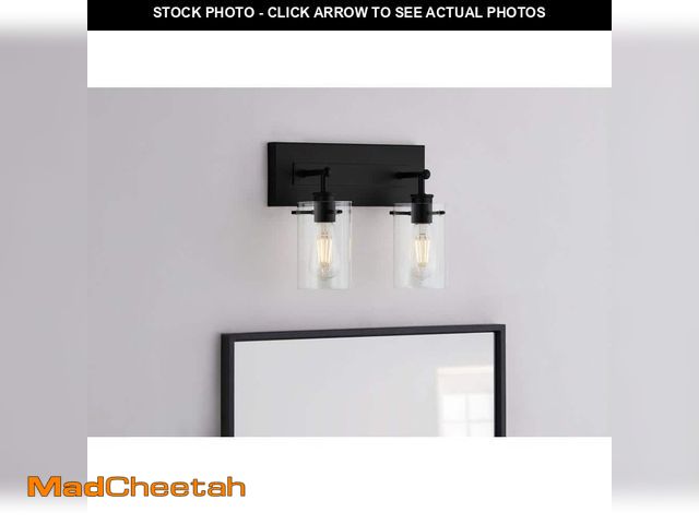 Lot 74-14222928 - Hampton Bay Regan 12.75 in. 2-Light Matte Black Bathroom Vanity Light with Clear Glass Shades - UNUS...