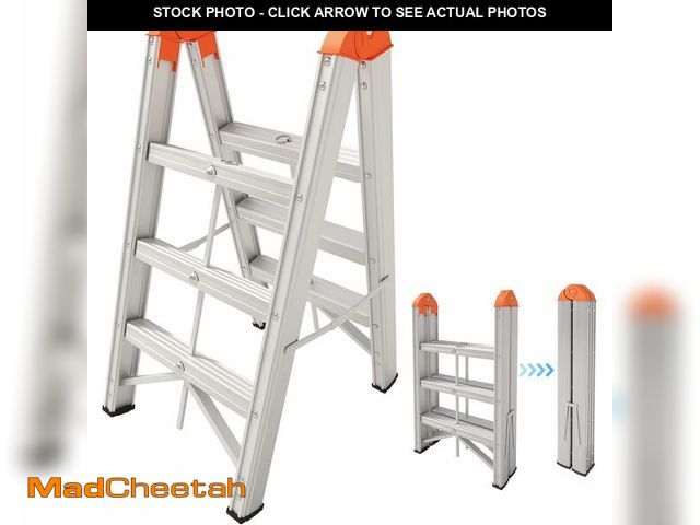 Lot 74-12761633 - Aparecium Aluminum Foldable Twin Front Collapsible A Frame 3-Step Ladder, Compact Step Stool with Wi...