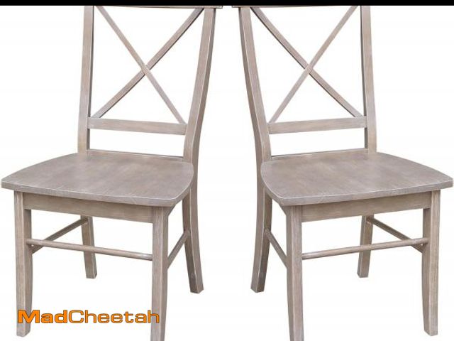 Lot 74-11360765 - X-Back Dining Chairs Set of 2 Washed Gray Taupe Solid Wood Parawood Construction, Stylish and Comfor...