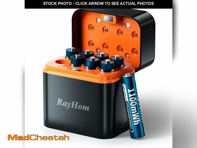 Lot 74-12697744 - 8-Pack Rechargeable Lithium AAA Batteries with Charger, 1.5V Constant Output, 1100mWh High Capacity,...