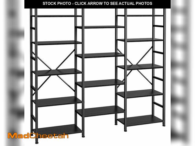 Lot 74-12567992 - SUPERJARE Triple 5 Tier Bookshelf, Bookcase with 14 Open Display Shelves, Wide Book Shelf Book Case ...