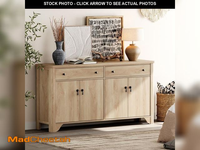 Lot 74-12139855 - WAMAPT 59" Buffet Cabinet with 4 Doors and 2 Drawers, Light Oak - USED
