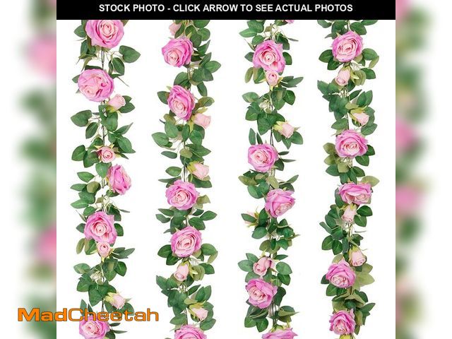 Lot 74-12978516 - Teldrassil 4Pcs(26 FT) Artificial Rose Vine Fake Flower Garland Fake Silk Rose Hanging Vine for Wedd...