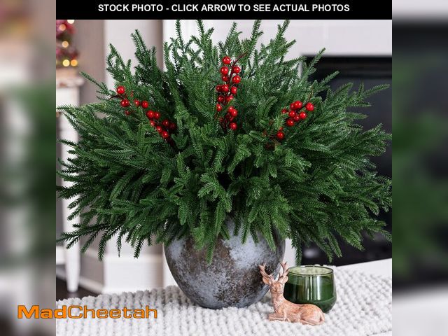 Lot 74-12973374 - HyeFlora 15 PCS Norfolk Pine Stems with Red Berries Branches,19 Inch Christmas Real Touch Artificial...