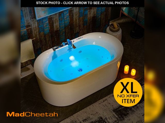 Lot 74-12688913 - WOODBRIDGE 59" x 31-1/2" Whirlpool Water Jetted and Air Bubble Freestanding Heated Soaking Combinati...