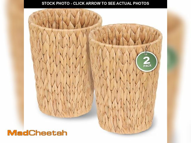 Lot 74-14209809 - iEGrow 2 Pack Wicker Trash Can, Small Bathroom Trash Can, 2 Gallon Woven Natural Water Hyacinth Wast...