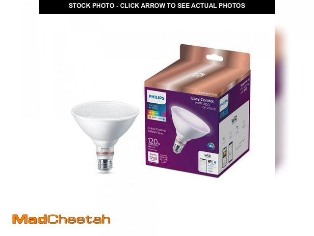 Lot 74-12411534 - Philips 120-Watt Equivalent PAR38 LED Smart Wi-Fi Color Changing Light Bulb powered by WiZ with Blue...
