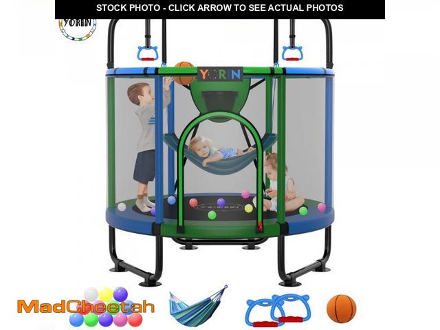 Lot 74-12511712 - YORIN Trampoline for Kids, 5FT Toddler Mini Trampoline with Enclosure Net, Basketball Hoop, 60'' Ind...