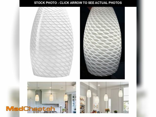 Lot 74-13543486 - GO&amp;SO 2-Pack Milky-White Ripple Oval Glass Lamp Shades - Hand-Blown Art Glass Pendant Light Fixt...
