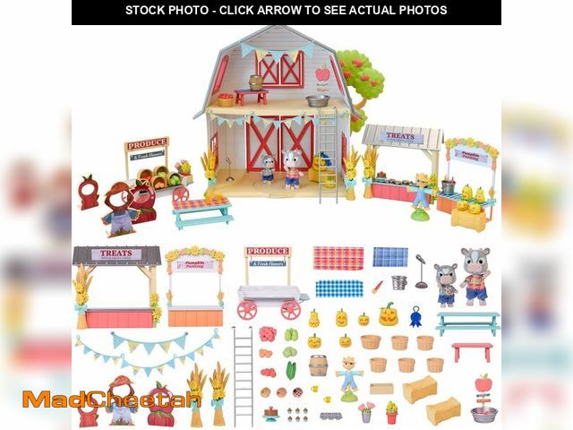 Lot 74-13042138 - Honey Bee Acres Harvest Festival 62 Piece Miniature Dollhouse Playset with Flocked Animal Figures &a...