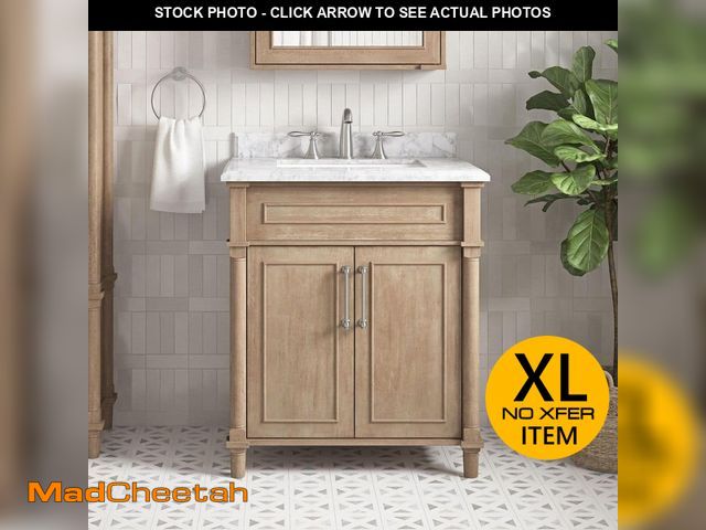 Lot 74-13287534 - Home Decorators Collection Aberdeen 30 in. Single Sink Antique Oak Bath Vanity with Carrara Marble T...