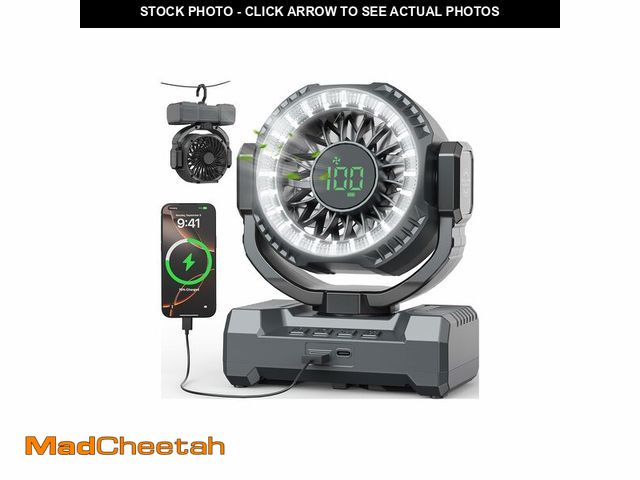 Lot 74-14330048 - 24000mAh Camping Fan, Portable Rechargeable Fan, Battery Powered Fan with LED Lantern &amp; 120ÃÂ° ...