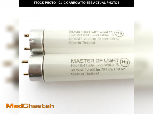 Lot 74-12514423 - Master of Light F30T8 Cool White Fluorescent Tubes, 2-Pack, 36-Inch, 30W, 4100K, 2100 Lumens, T8 G13...
