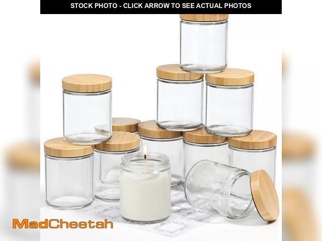 Lot 74-12314874 - VITEVER 12 Pack Thick Glass Candle Jars with Bamboo Lids - 8 OZ, Bulk Clear Round Glass Candle Jars ...